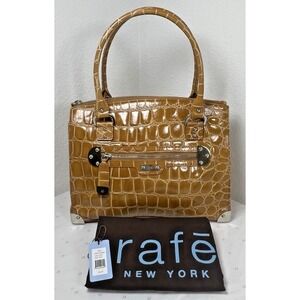 Rafe New York Satchel Handbag Leather Brown Croc Embossed Designer Purse RETRO